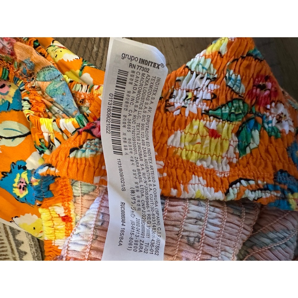 NWT ZARA Floral Smocked Puff Sleeve Crop Top - Orange Multi - Small - Picture 5 of 5